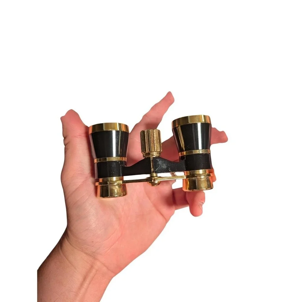 Binolux 3x25 Opera Glass Model 221 Black Gold Tone Binoculars with Pouch and Box